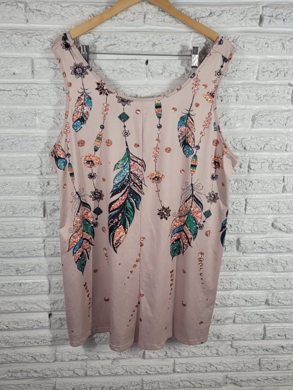 Emery Rose Womens 3XL Romper Multicolor Feather Print Sleeveless Pocket FLO185E